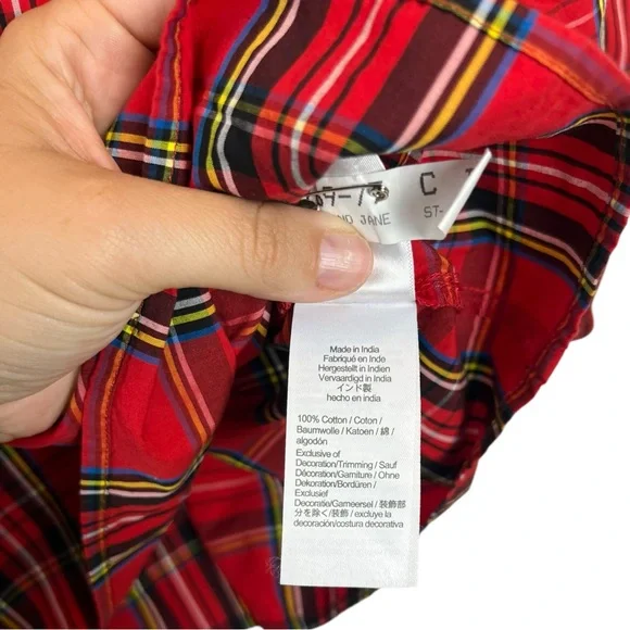 J Crew Smocked-neck Top in Good Tidings Holiday Red Plaid Blouse Balloon Sleeve - Picture 5 of 7